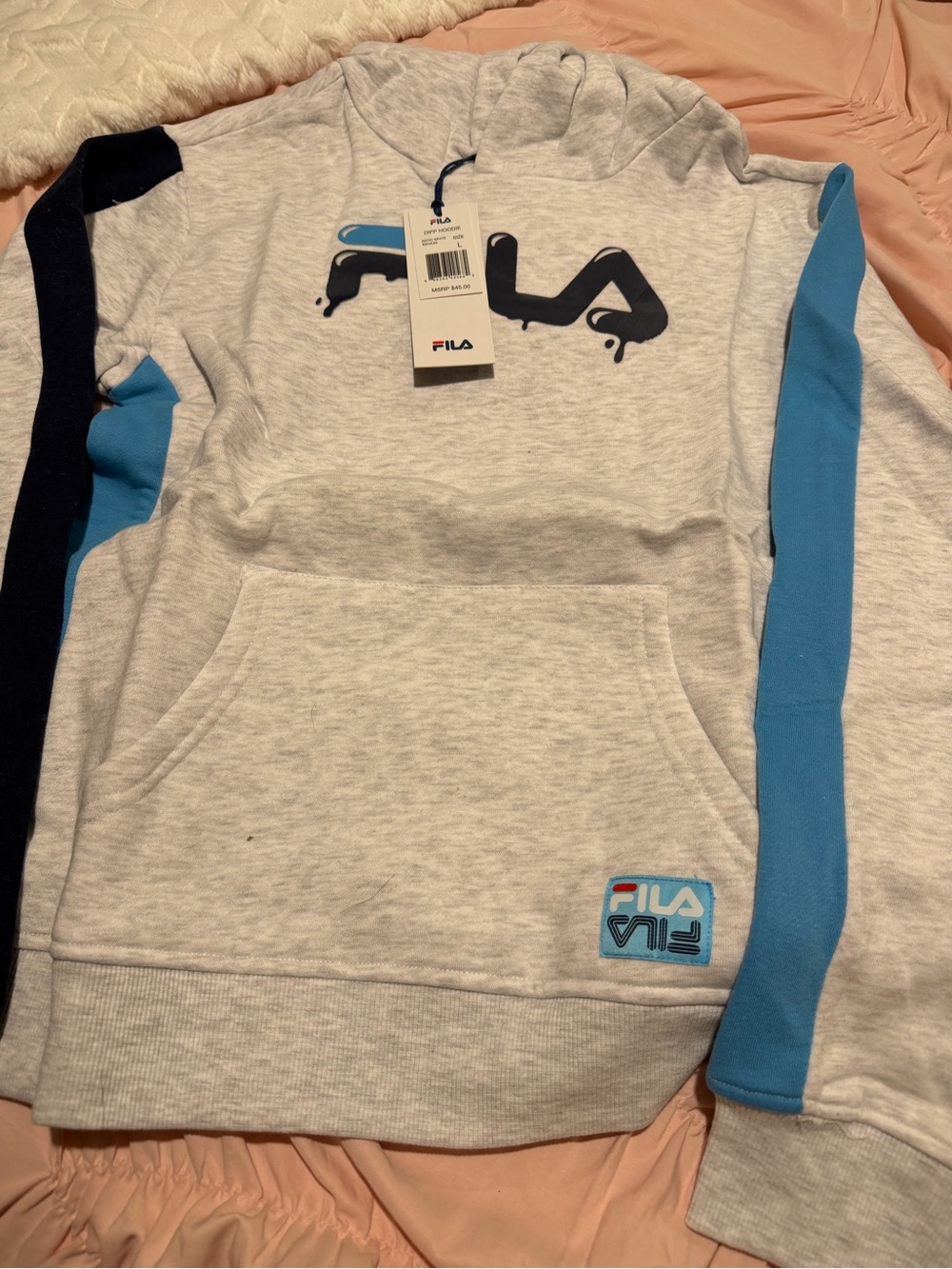 Fila Kids Light grey Hoodie with Navy and Red Logo Youth Large